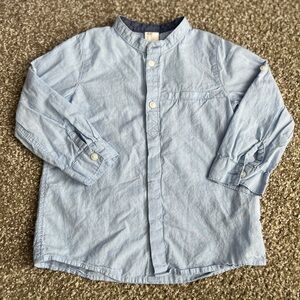 H&M Striped Blue Mandarin Collar Shirt